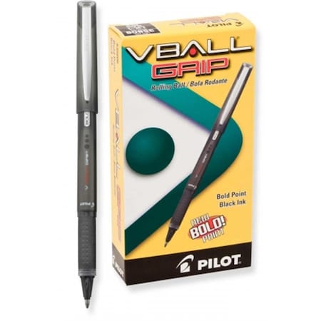 Pilot Pilot Corp. Of America  VBall Grip Roller Ball Stick Pen; Liquid Ink; Black Ink; Extra Fine, 12PK PI31209